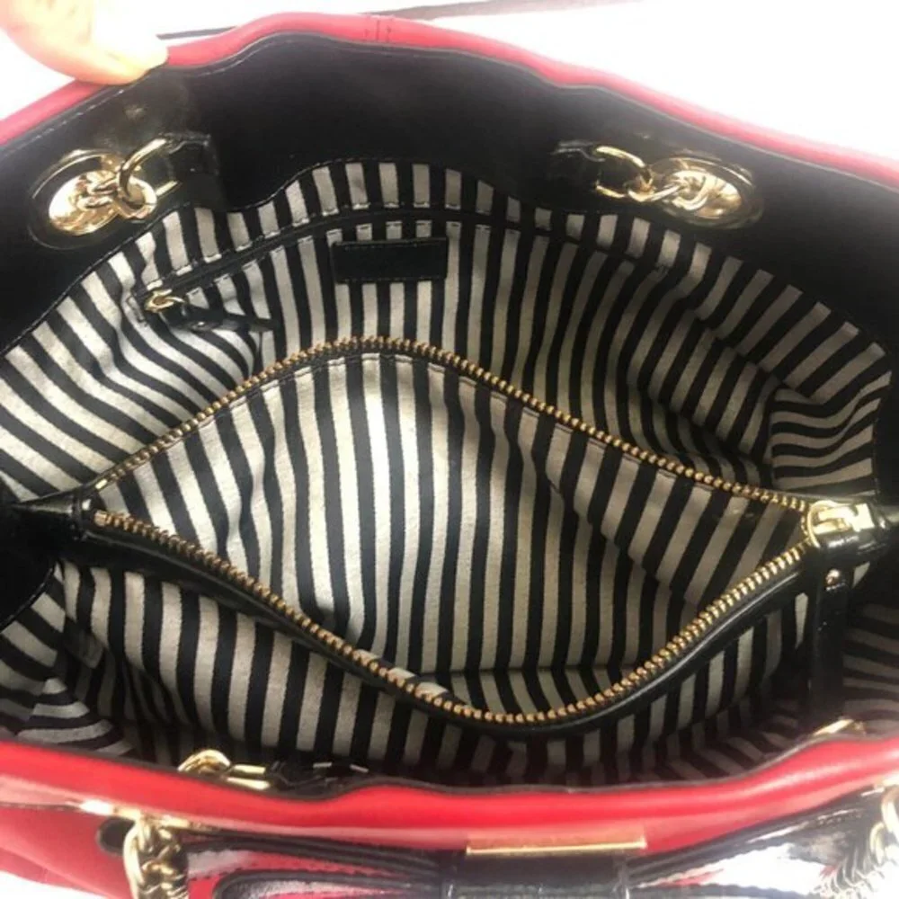 Kate Spade Handbag Satchel leather Red black with bow